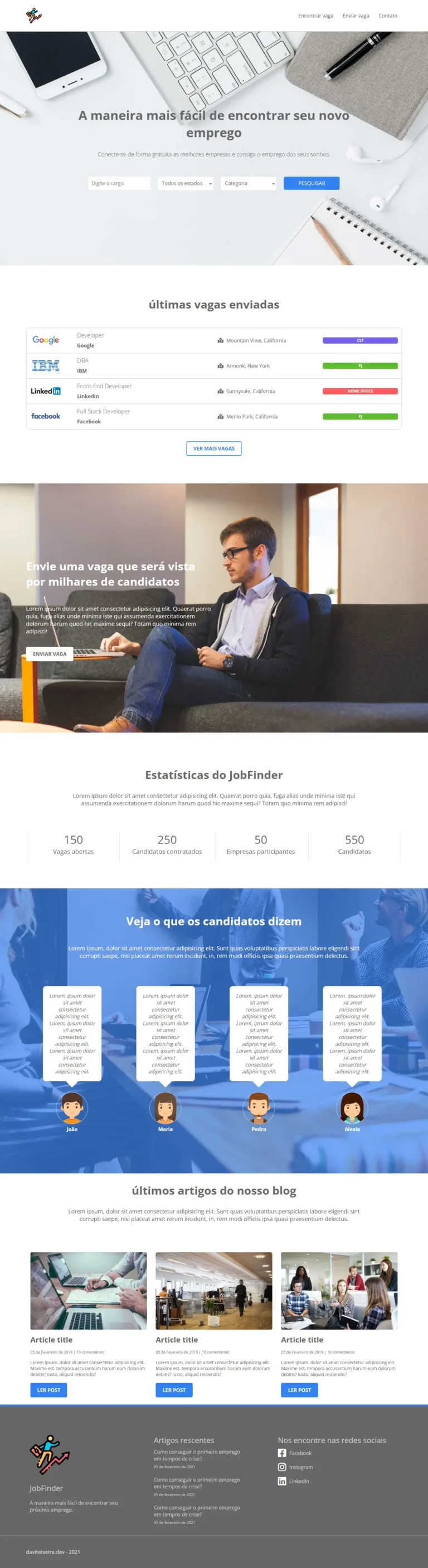 Imagem da página inicial do projeto Job Finder.