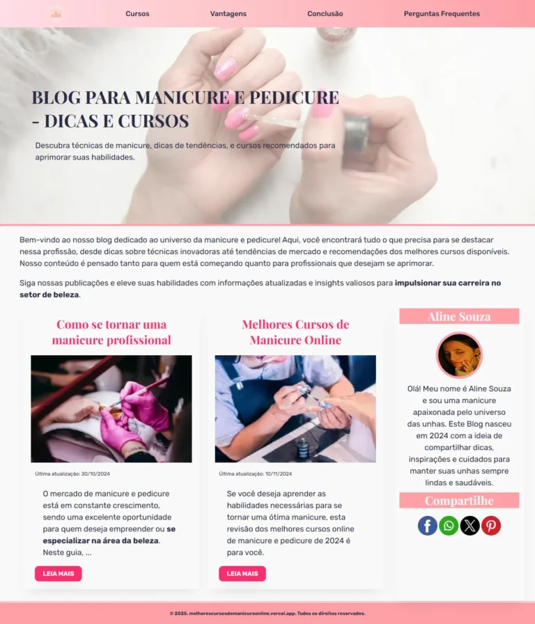 Imagem da página inicial do projeto Melhores Cursos de Manicure Online.