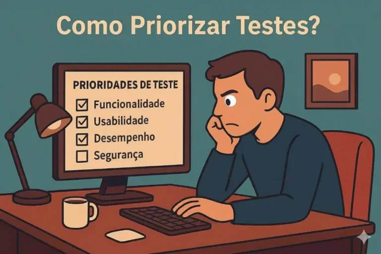 Homem pensando sobre priorização de testes em QA.