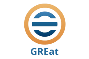 Logotipo circular laranja e azul do laboratório GREat da UFC.