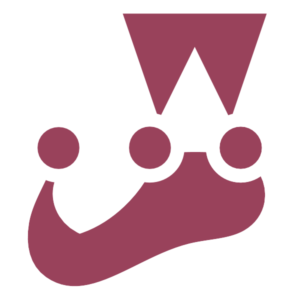 Logo do Jest: Um ícone estilizado que lembra um sapato de bobo da corte na cor bordô, com três círculos em cima e uma forma triangular pontiaguda no topo.