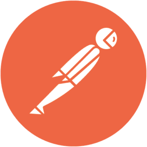 Logo do Postman: Um círculo laranja contendo o desenho estilizado de um astronauta branco em pleno voo, posicionado diagonalmente.